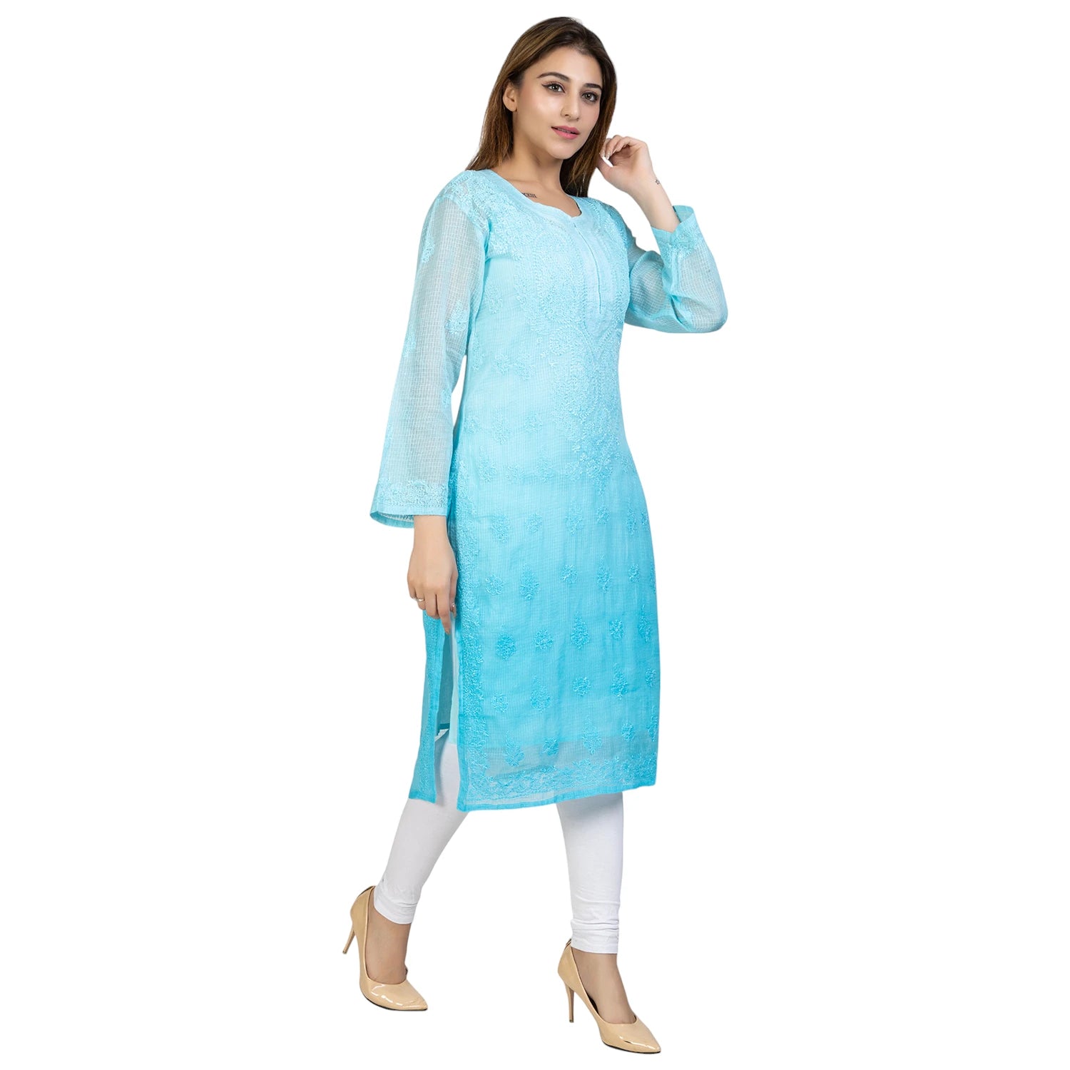 Light Blue Ombre Chikankari Kurti