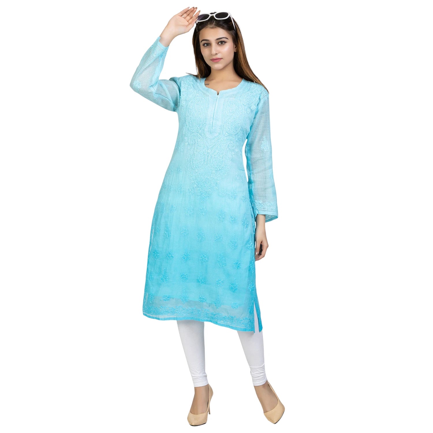 Light Blue Ombre Chikankari Kurti