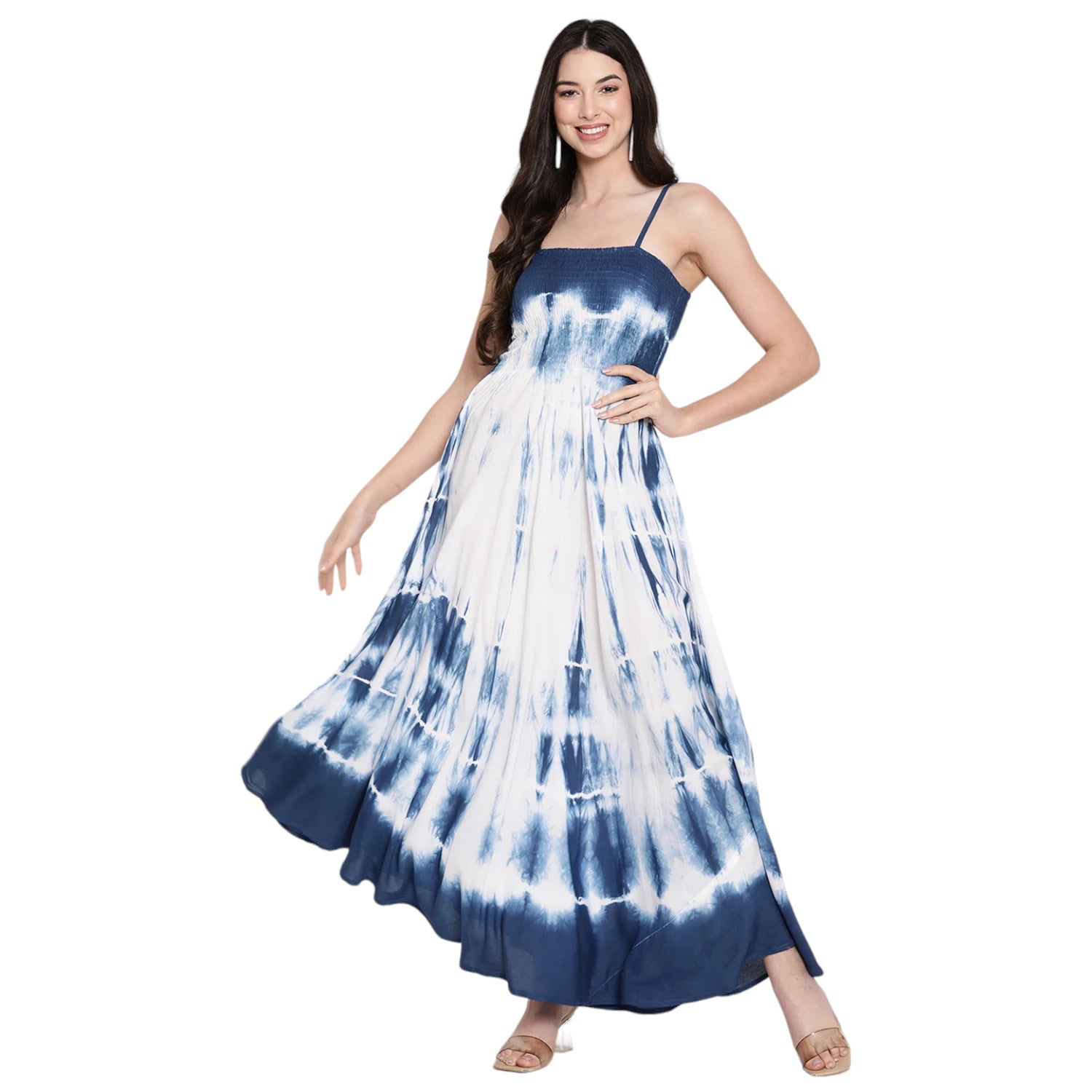 Indigo Blue Tie Dye Fit and Flare Dress